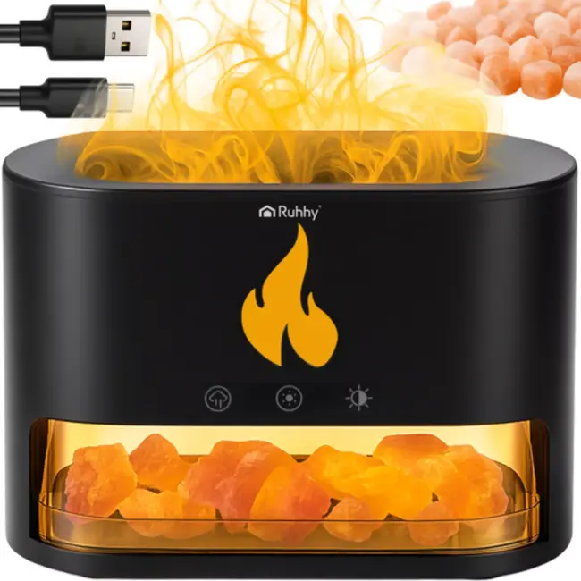 RUHHY aroma diffuser 250 ml met LED haardvlam-effect, timer en automatische uitschakeling