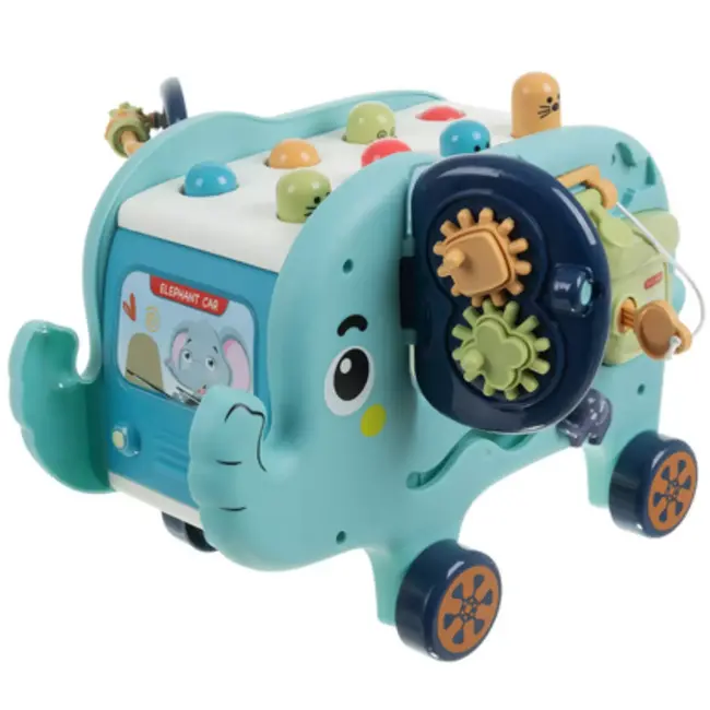 Kruzzel Educatieve interactieve olifant – Montessori speelgoed met hamer, vormen en tandwielen – vanaf 18 maanden
