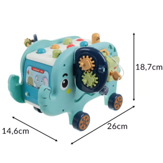 Kruzzel Educatieve interactieve olifant – Montessori speelgoed met hamer, vormen en tandwielen – vanaf 18 maanden