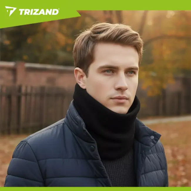 Trizand zwarte nekwarmer voor heren – warme fleece sjaal met comfortabele pasvorm