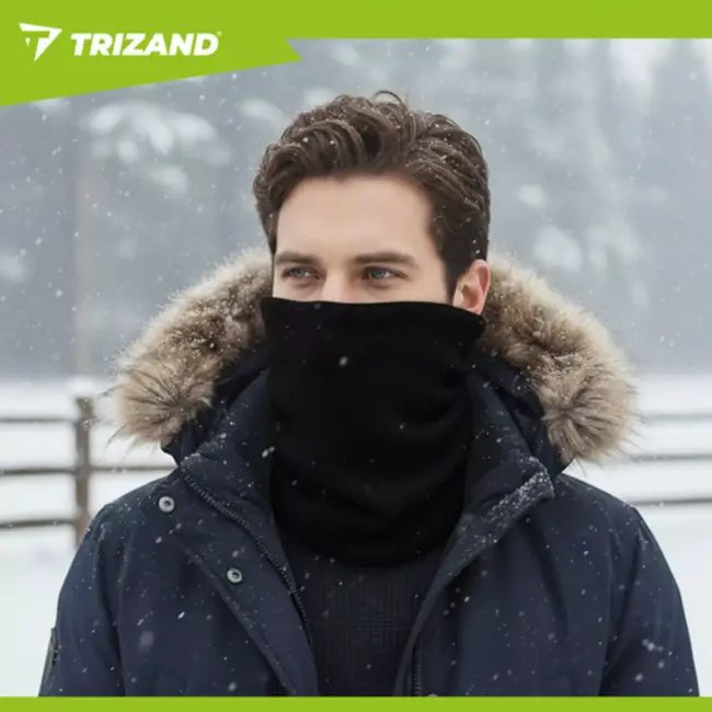 Trizand zwarte nekwarmer voor heren – warme fleece sjaal met comfortabele pasvorm