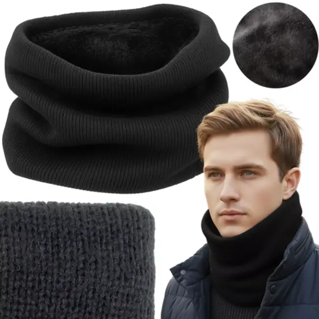 Trizand zwarte nekwarmer voor heren – warme fleece sjaal met comfortabele pasvorm