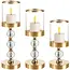 RUHHY kandelaars set van 3 stuks – gouden glazen lantaarns met spiegelend effect en kristalaccenten