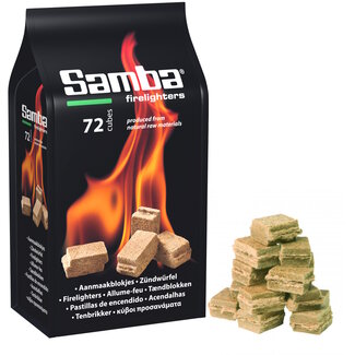 Samba Aanmaakblokjes - plantaardige olie en naaldhout - geurloos ontsteken - bruin - 72 stuks - barbecue, haard en vuurkorf