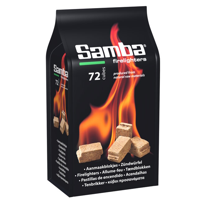 Samba Aanmaakblokjes - plantaardige olie en naaldhout - geurloos ontsteken - bruin - 72 stuks - barbecue, haard en vuurkorf