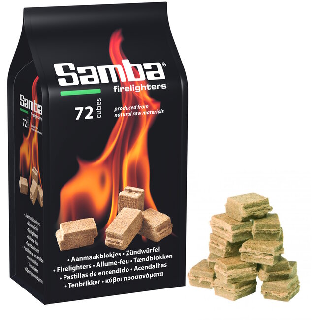 Samba Aanmaakblokjes - plantaardige olie en naaldhout - snel ontsteken - bruin - 864 stuks - voor barbecue en openhaard