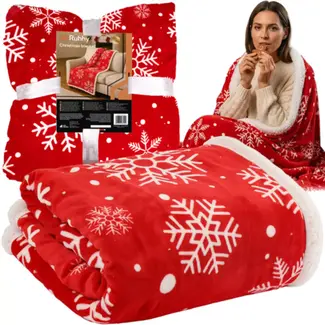 Ruhhy Dubbelzijdige flanellen kerstdeken 130x170 cm – met sneeuwvlokken en satijnen lint