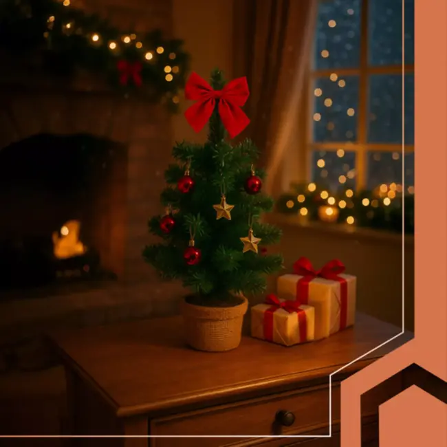 Ruhhy Compacte kunstkerstboom met hartjes, sterren en jute voet – direct klaar voor gebruik – 45 cm