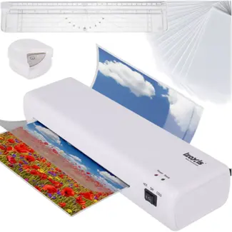 Izoxis Professionele 4-in-1 A4 laminator met warm- en koudfunctie, snijder, hoekafronder en 60 folies