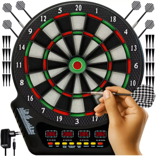 Trizand elektronisch dartbord voor 1-16 spelers met LED-schermen, 27 spellen en 6 darts