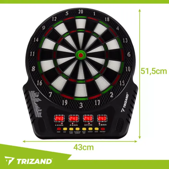 Trizand elektronisch dartbord voor 1-16 spelers met LED-schermen, 27 spellen en 6 darts