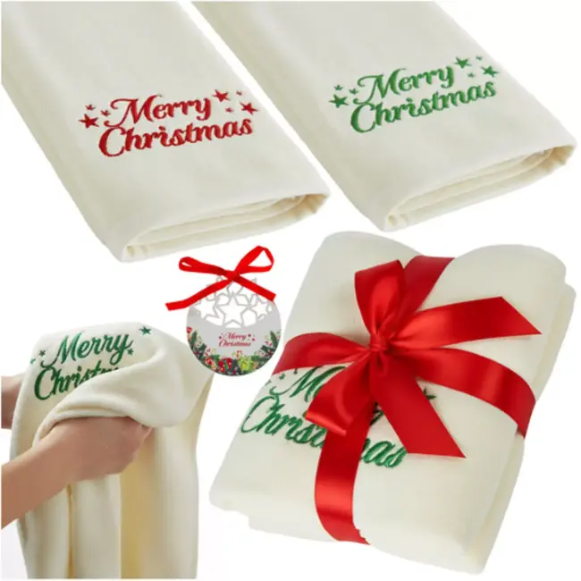 Ruhhy Feestelijke set van 2 katoenen kersthanddoeken met borduring Merry Christmas – 50x100 cm