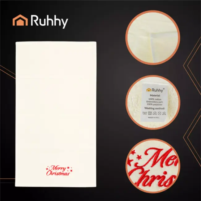Ruhhy Feestelijke set van 2 katoenen kersthanddoeken met borduring Merry Christmas – 50x100 cm
