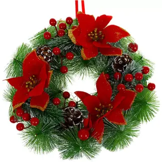 Ruhhy Kerstkrans met realistische groene decoratie voor deur, tafel of open haard  – 30 cm