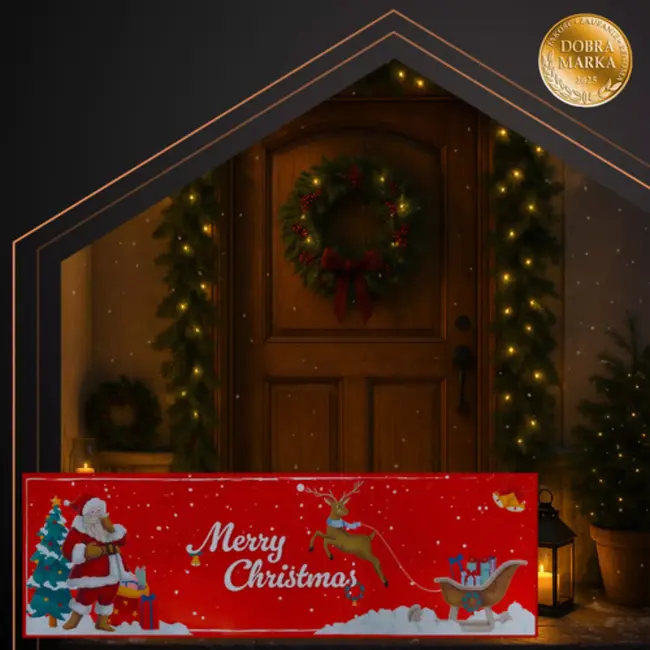 Ruhhy Feestelijke kerstloper 160x50 cm – zachte rode antislip mat met Merry Christmas motief voor keuken of hal