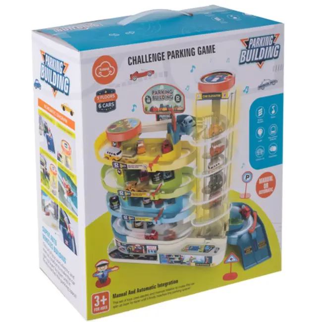 Ruhhy Interactieve speelgoedgarage met spiraallift, 5 niveaus en 6 auto’s – handmatig of elektrisch bedienbaar