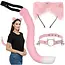 Ruhhy Roze kattenaccessoireset met oortjes, staart en halsband met belletjes