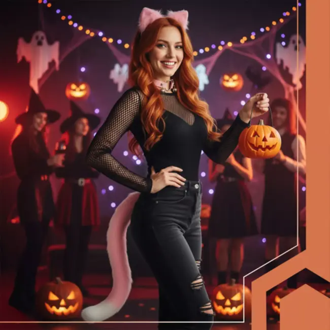 Ruhhy Roze kattenaccessoireset met oortjes, staart en halsband met belletjes