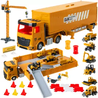 Ruhhy Bouwspeelset met vrachtwagen, hijskraan en accessoires – complete constructieset voor kinderen vanaf 3 jaar