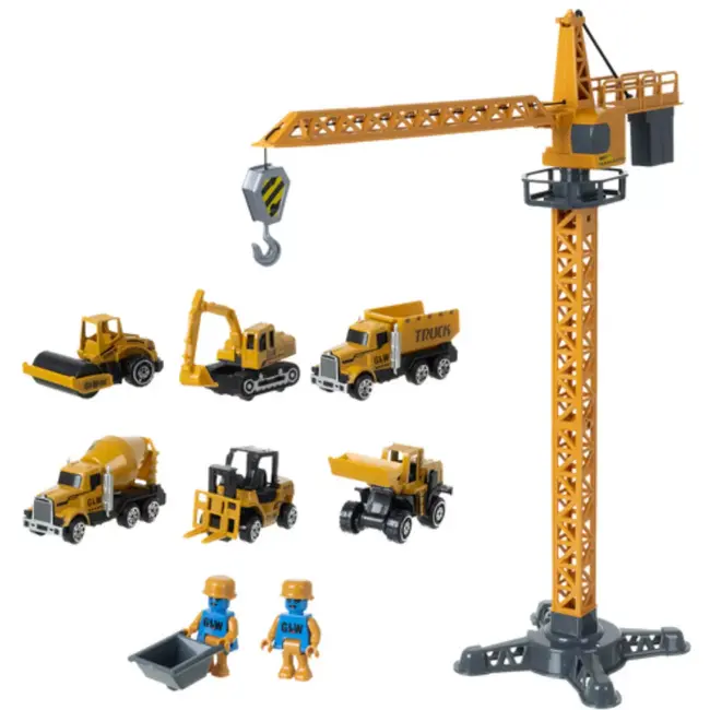 Ruhhy Bouwspeelset met vrachtwagen, hijskraan en accessoires – complete constructieset voor kinderen vanaf 3 jaar