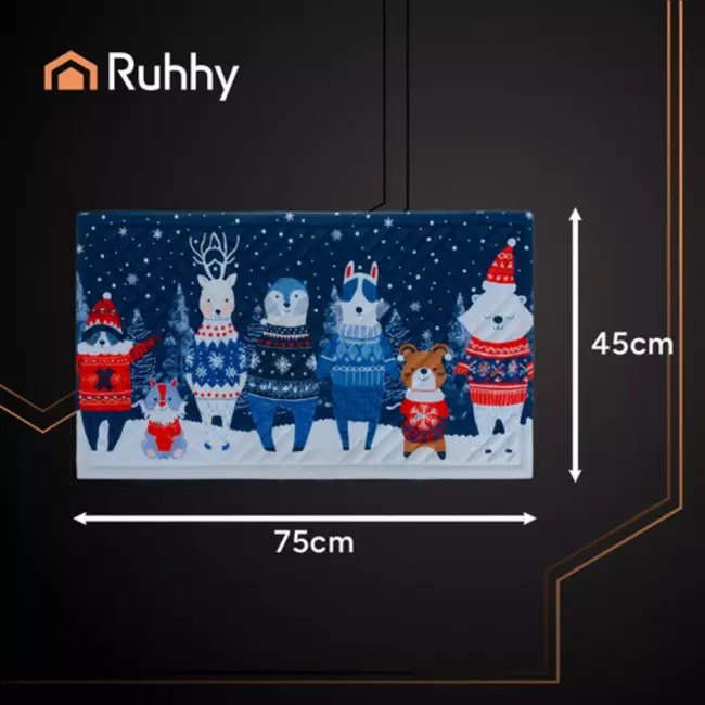 Ruhhy Kerst deurmat 75x45 cm – duurzame antislip mat met kleurrijk wintermotief voor binnen en buiten