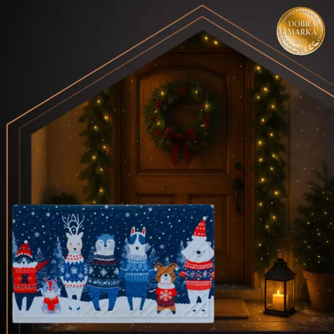 Ruhhy Kerst deurmat 75x45 cm – duurzame antislip mat met kleurrijk wintermotief voor binnen en buiten