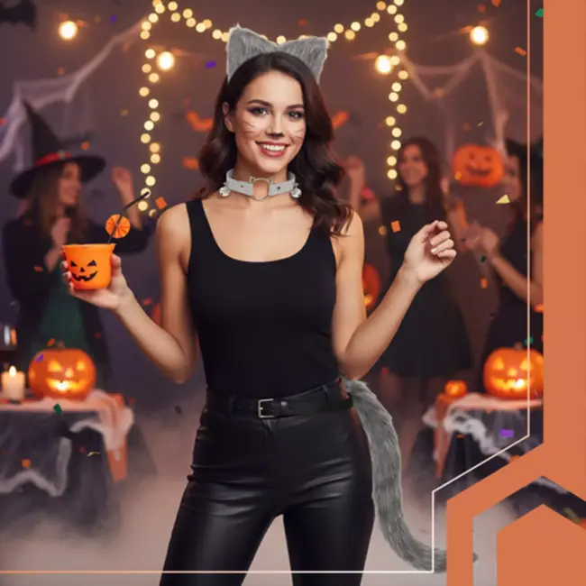 Ruhhy Grijze kattenaccessoireset met oortjes, staart en halsband met belletjes