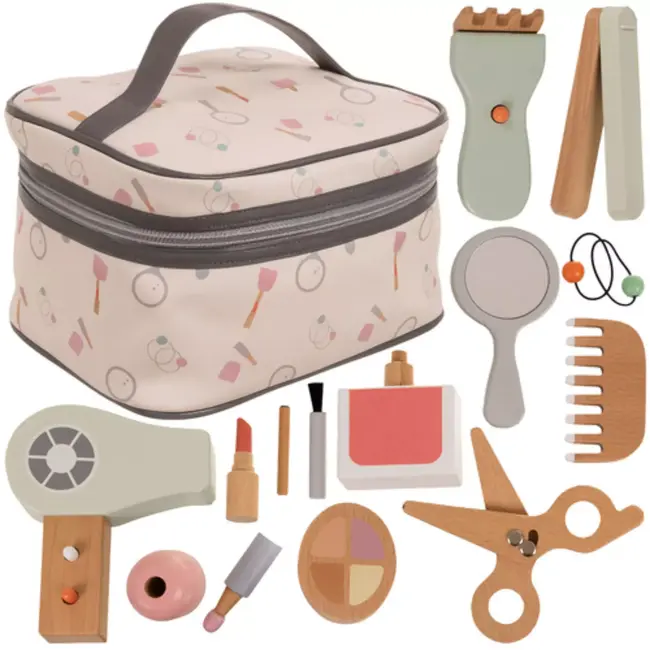 Kruzzel Houten cosmeticaset 17-in-1 – educatief make-up en kappersspeelgoed voor kinderen vanaf 3 jaar