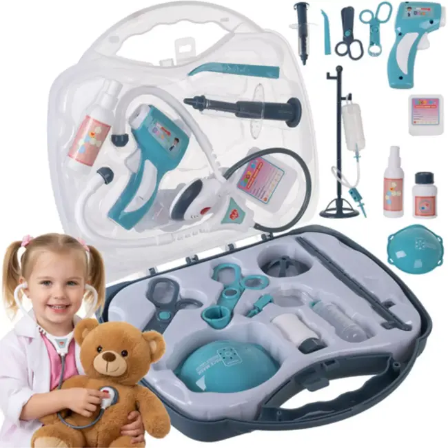 Ruhhy Kinderdoktersset 13-delig – koffer met geluid, licht en accessoires voor rollenspel en educatief plezier