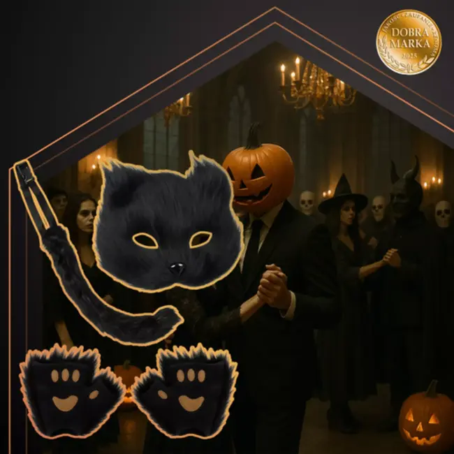 Ruhhy Zwarte verkleedset kat of vos – 4-delig met masker, staart, handschoenen en pootjes van zacht pluche