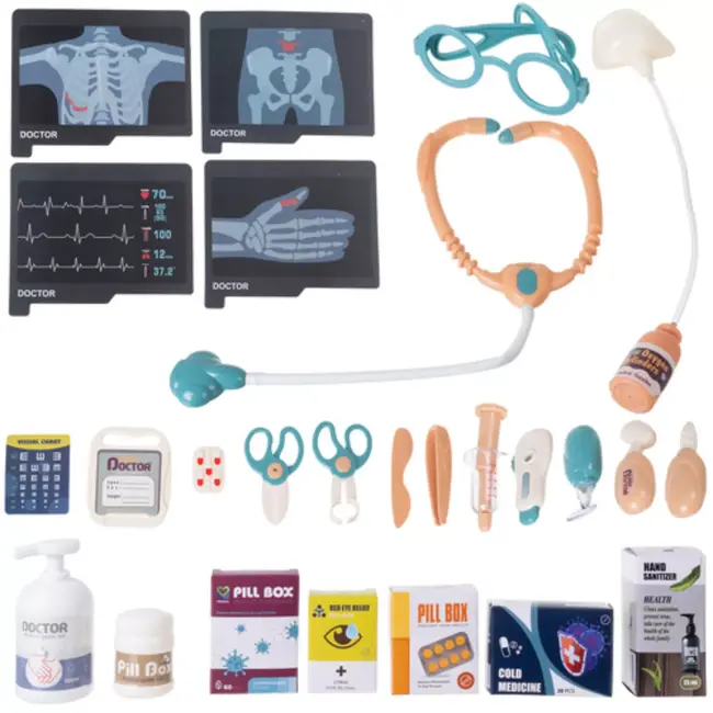 Ruhhy kinderdoktersset 26-delig – medische trolley met ECG, röntgen, licht en geluid voor rollenspel