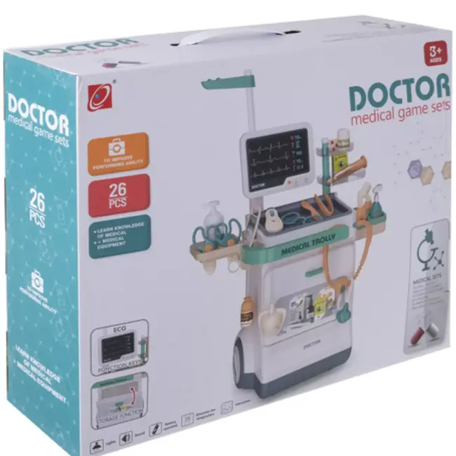Ruhhy kinderdoktersset 26-delig – medische trolley met ECG, röntgen, licht en geluid voor rollenspel