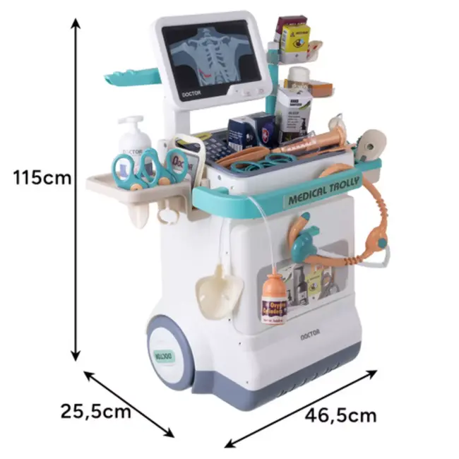 Ruhhy kinderdoktersset 26-delig – medische trolley met ECG, röntgen, licht en geluid voor rollenspel