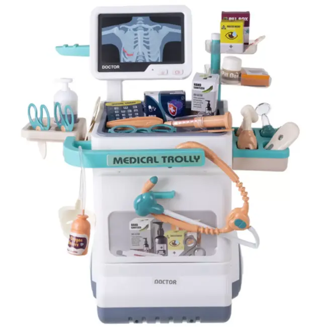 Ruhhy kinderdoktersset 26-delig – medische trolley met ECG, röntgen, licht en geluid voor rollenspel