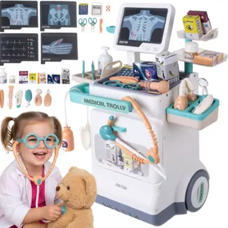 Ruhhy Kinderdoktersset 26-delig – medische trolley met ECG, röntgen, licht en geluid voor rollenspel