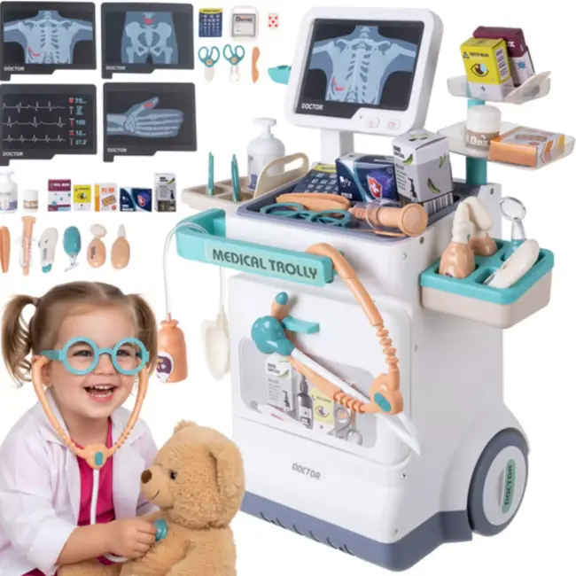 Ruhhy kinderdoktersset 26-delig – medische trolley met ECG, röntgen, licht en geluid voor rollenspel
