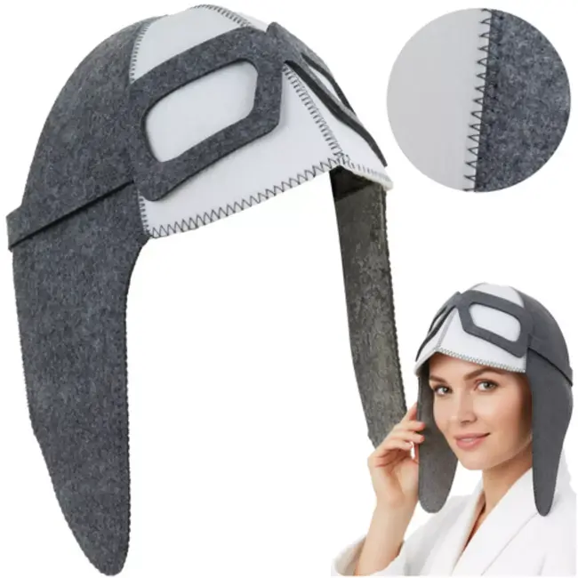 Isomedix vilten saunamuts aviator – natuurlijke hoofd- en haarbescherming voor sauna of wellness