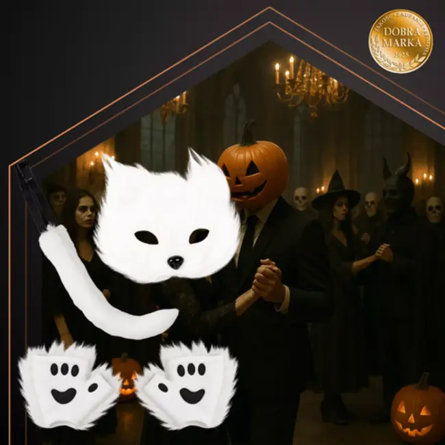 Ruhhy Witte verkleedset kat of vos – 4-delig met masker, staart, handschoenen en pootjes van zacht pluche