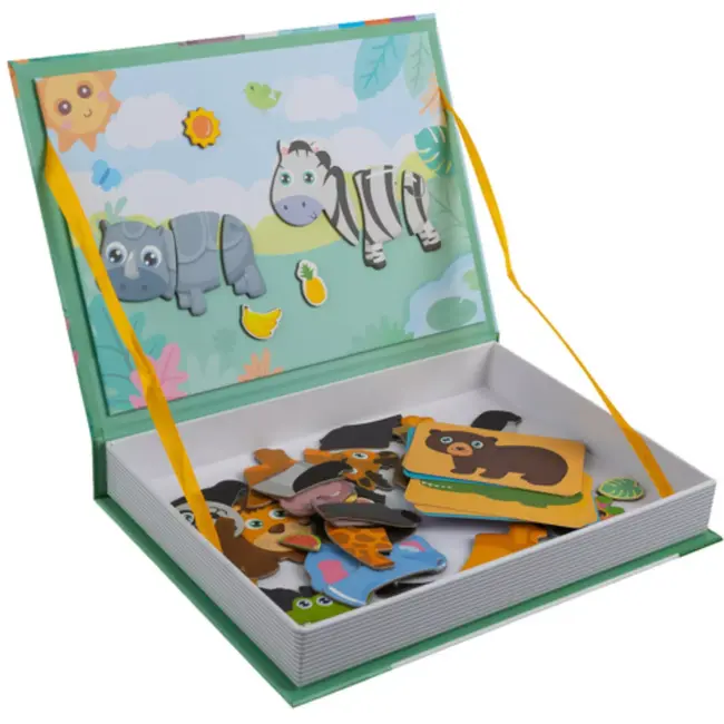 Ruhhy Educatieve magnetische puzzel met Afrikaanse dieren – Montessori speelgoed met 47 magneten en 6 kaarten