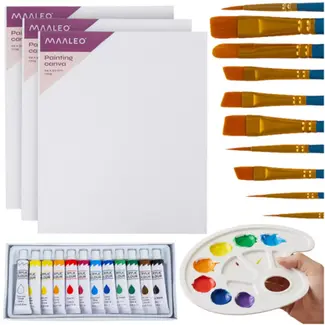 Maaleo Schilderset 26-delig – complete acrylverf set met penselen, doeken en palet voor creatieve beginners en kunstenaars