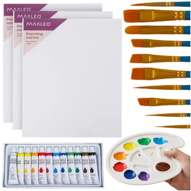 Maaleo schilderset 26-delig – complete acrylverf set met penselen, doeken en palet voor creatieve beginners en kunstenaars