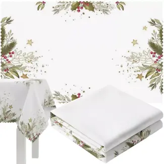 Ruhhy Kersttafelkleed wit 220x140 cm – elegant, vlekafstotend en herbruikbaar tafelkleed voor kerst