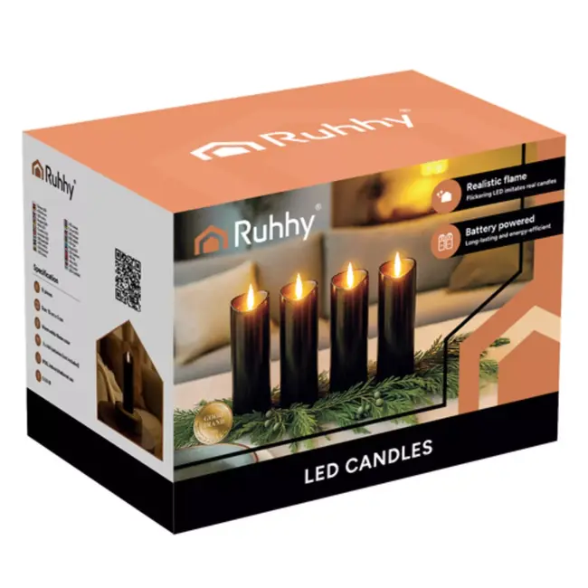 Ruhhy LED-kaarsen 12×15 cm – veilige, rookvrije kaarsen met flakkerend vlam-effect voor binnen en buiten