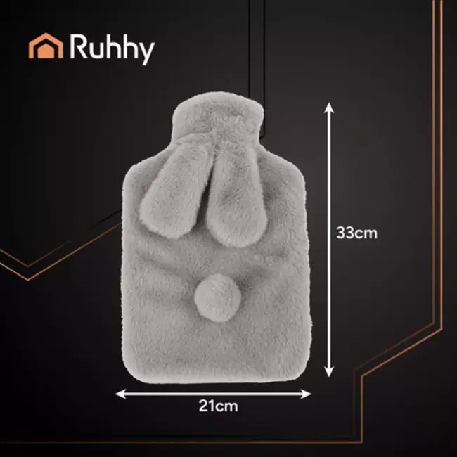 Ruhhy Warmwaterkruik 1.8L – 33 × 21 cm – zachte pluche hoes, langdurige warmte en pijnverlichting voor thuisgebruik