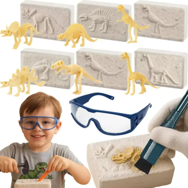 Kruzzel dinosaurus opgraafset 6-in-1 – educatief fossielen speelgoed met gereedschap voor jonge ontdekkers