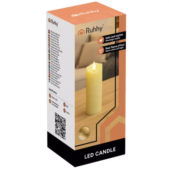 Ruhhy LED-kaars 12,5×5 cm – veilige, rookvrije elektronische kaars met warm wit licht voor decoratie