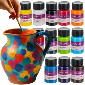 Maaleo Glas- en keramiekverf 12 kleuren – waterbasis verfset voor creatieve decoraties en hobbyprojecten
