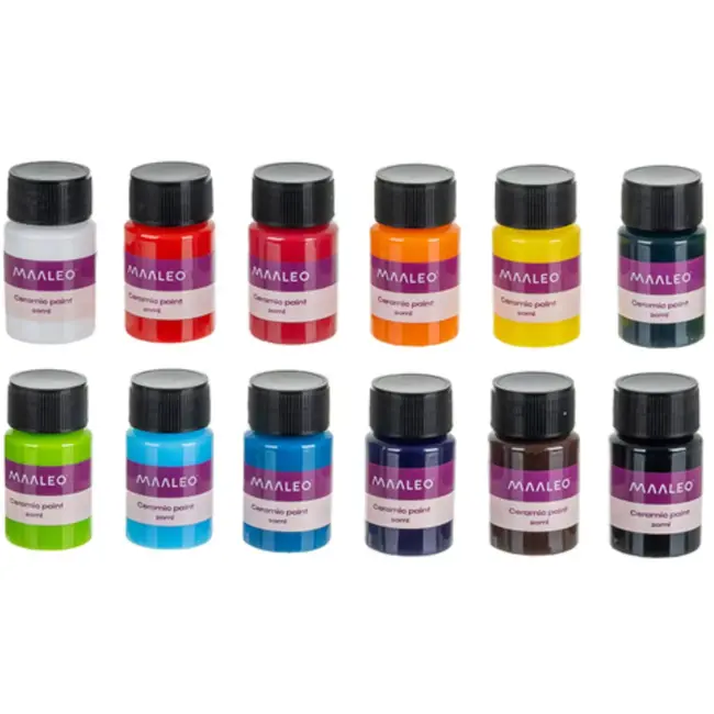 Maaleo glas- en keramiekverf 12 kleuren – waterbasis verfset voor creatieve decoraties en hobbyprojecten