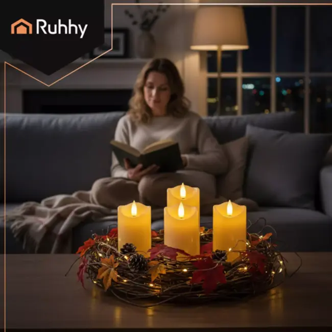 Ruhhy LED-kaarsen 4×12,5 cm – veilige, rookvrije batterijkaarsen met realistisch vlam-effect