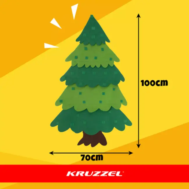 Kruzzel vilten kerstboom 100×70 cm – LED kerstdecoratie met klittenbandversieringen voor kinderen